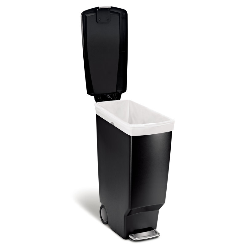 simplehuman 40 Liter / 10.6 Gallon Slim Kitchen Step Trash Can with Secure Slide Lock, Plastic, Black