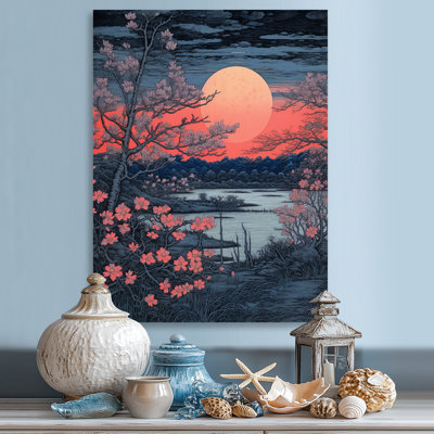 Pink Sunset Blush Flowers By Evening River - Beach & Ocean Wall Art Decor
