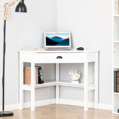 Bureau blanc avec tablette et tiroir pour petite chambre à coucher, bureau blanc