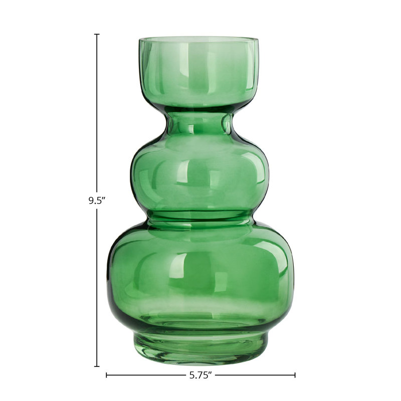 Green Glass Bubble Table Vase for Flowers, 9.5" Tall