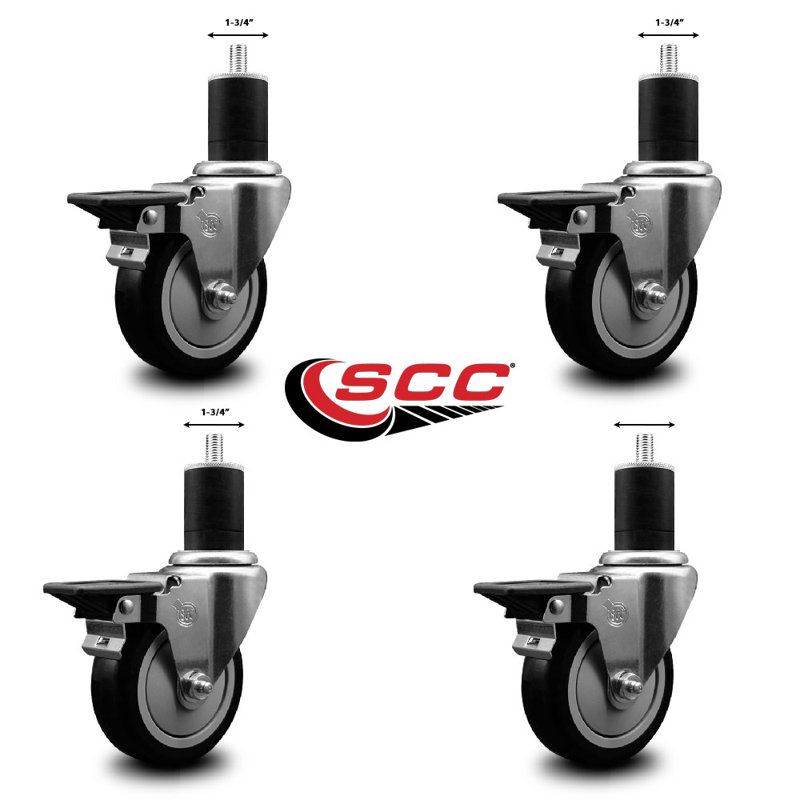Ensemble de roulettes extensibles en poly avec pivot SCC PLB 4 po x 1-3 / 4 po, Noir