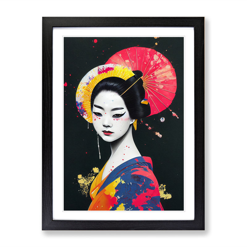 Geisha Painted No.1 - Single Picture Frame Print, Black, 64cm H x 46cm W x 2cm D