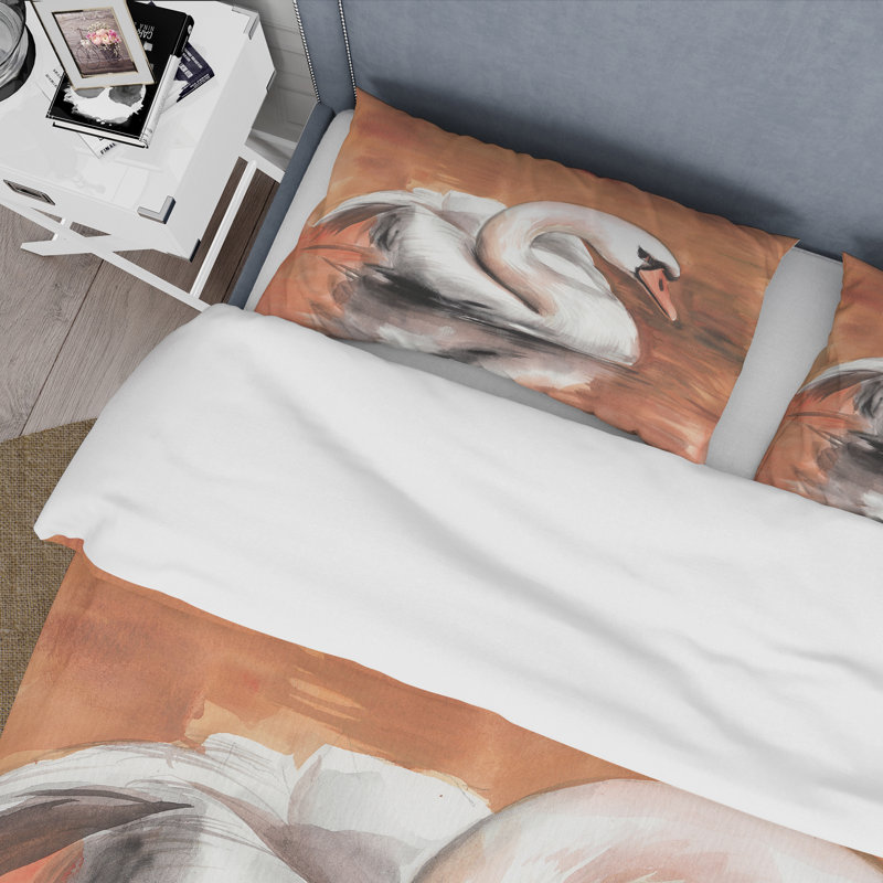 Swan On The Water - Ensemble de housse de couette traditionnel - Microfibre de polyester
