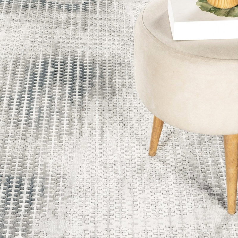 Tapis de couloir abstrait et gris 0,44 po Poils, teinture douce pour les salons contemporains fabriqués à la machine, espaces variés de 11,49 lb
