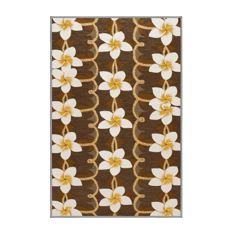  Washable Plumeria Chain Hawaiian Area Rug, Rectangle 4pi x 6 pi
