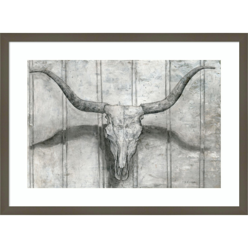 «Longhorn» par Marie Elaine Cusson, impression sur bois encadrée, H 19 po x l 25 po