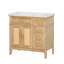 Meuble-lavabo autoportant 36 po avec lavabo en céramique, panneaux de porte en canne, finition en bois naturel, quincaillerie à fermeture en douceur et rangement inclinable