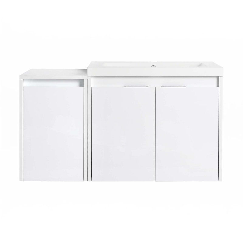 Meuble-lavabo de 36 po avec lavabo en résine, 2 portes à fermeture douce et 1 armoire latérale, conception à fixation flottante