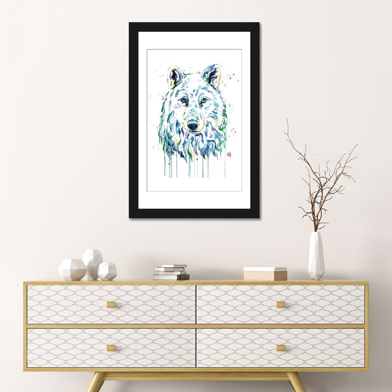 Loup par Lisa Whitehouse - Impression sur toile, H 24 po x l 16 po x P 1 po, Papier d'art encadré noir, Blanc