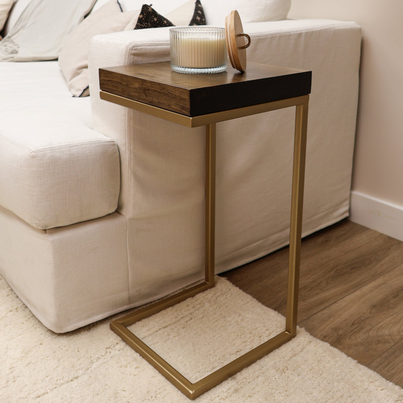 Table d'appoint en forme de C rustique, Doré, Jacobin