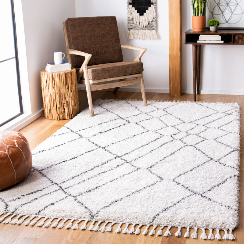 ImraanMoroccan Fringe Shag Performance Abstract Rug, Rectangle 5'3" x 7'6"