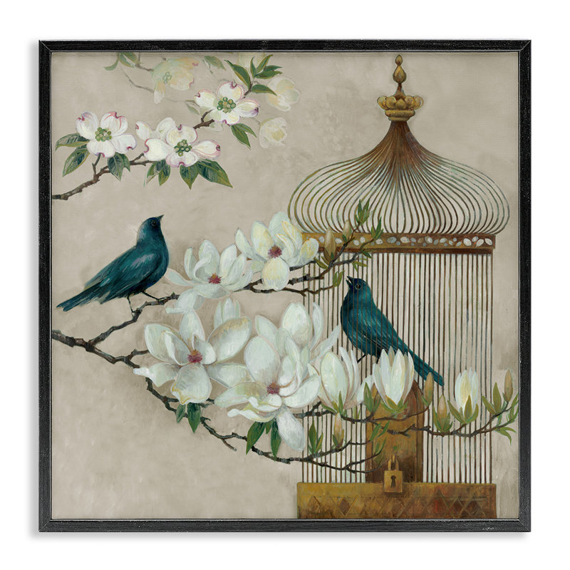 Floral Bluebird Menagerie, estampe numérique, conception par Elaine Vollherbst, Giclée encadrée noir minuit