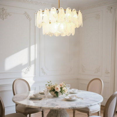 23.6-inch Double-layer Gourd Glass Chandelier E14*6 With Three-color Light Source Gold Iron Living Room And Dining Room Lamp