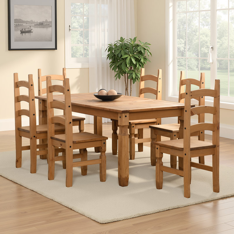 Castillon 6 - Person Pine Solid Wood Dining Set