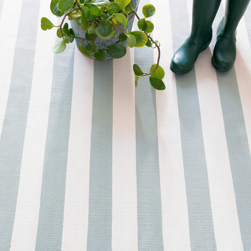 Catamaran Stripe Light Blue/Ivory Handwoven Indoor/Outdoor Rug, Rectangle 9'6" x 13'6"