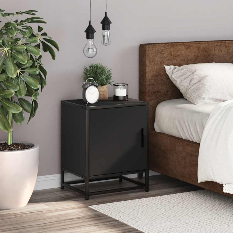 40cm W Metal Bedside Table, Black