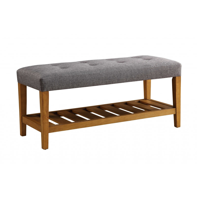 Banc de rangement en bois massif et en tissu de 40 po Gracie Mills, Gris, Gris