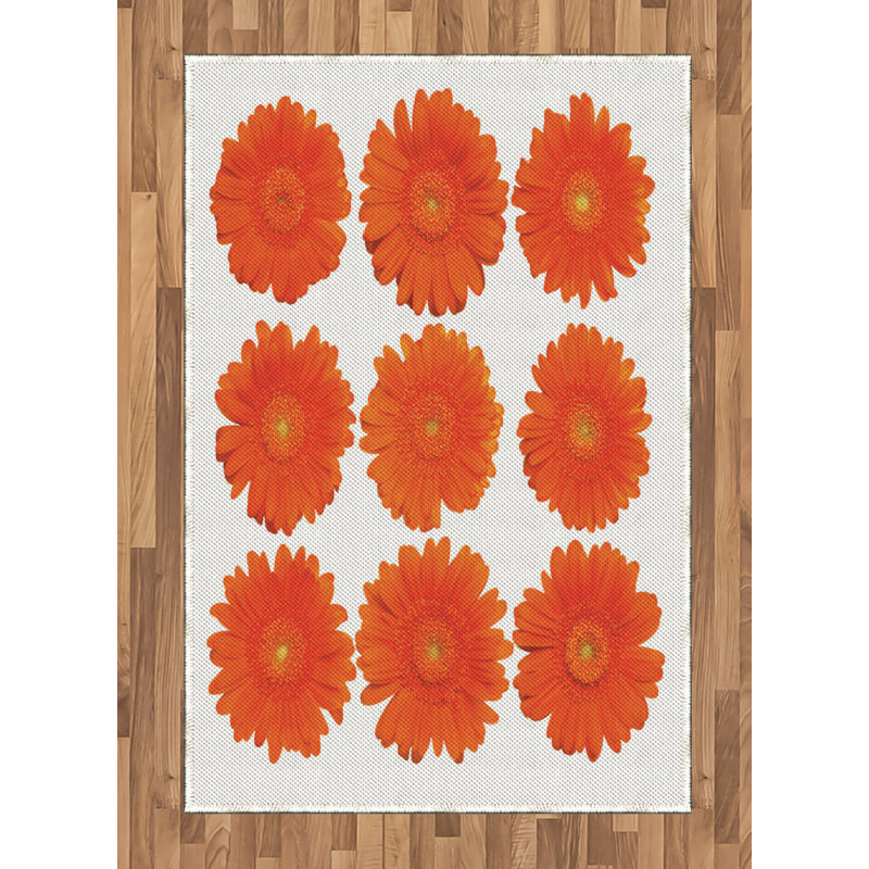Orange High Density Long Fiber Poly Threads Decorative Area Rug Carpet, Rectangle 4' x 5'8"