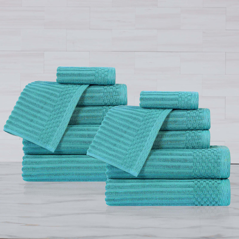 Ruvins 12 Piece 100% Cotton Towel Set, Turquoise