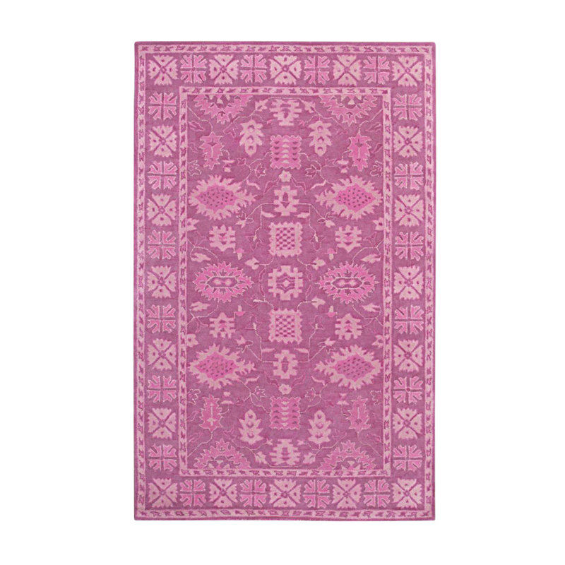 Daaniyal Pink Hand Tufted Wool Traditional Oriental Area Rug, Rectangle 5' x 8'