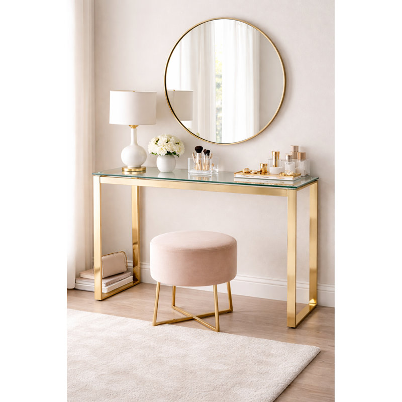 Glass Top Desk With Gold Metal Legs