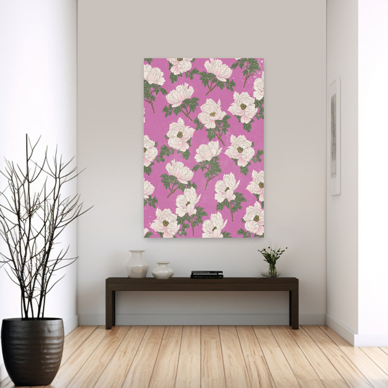 Art mural abstrait avec pivoine rose, H 60 po x l 40 po