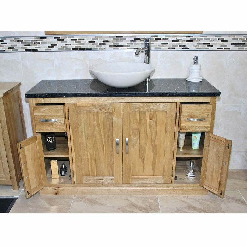 Delafuente 1230mm Single Bathroom Vanity with Vessel Stone Basin, White