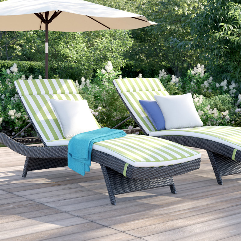 Ensemble de chaises longues inclinables 79,25 po avec coussin, Bleu marine, Brown, 2
