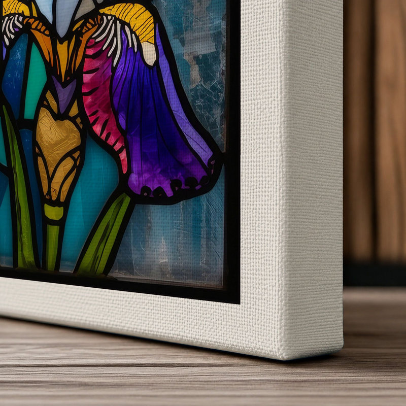 Iris in Stained Glass Botanical - Wrapped Canvas, 18x12 - 45.7 x 30.5 cm, Cream Border