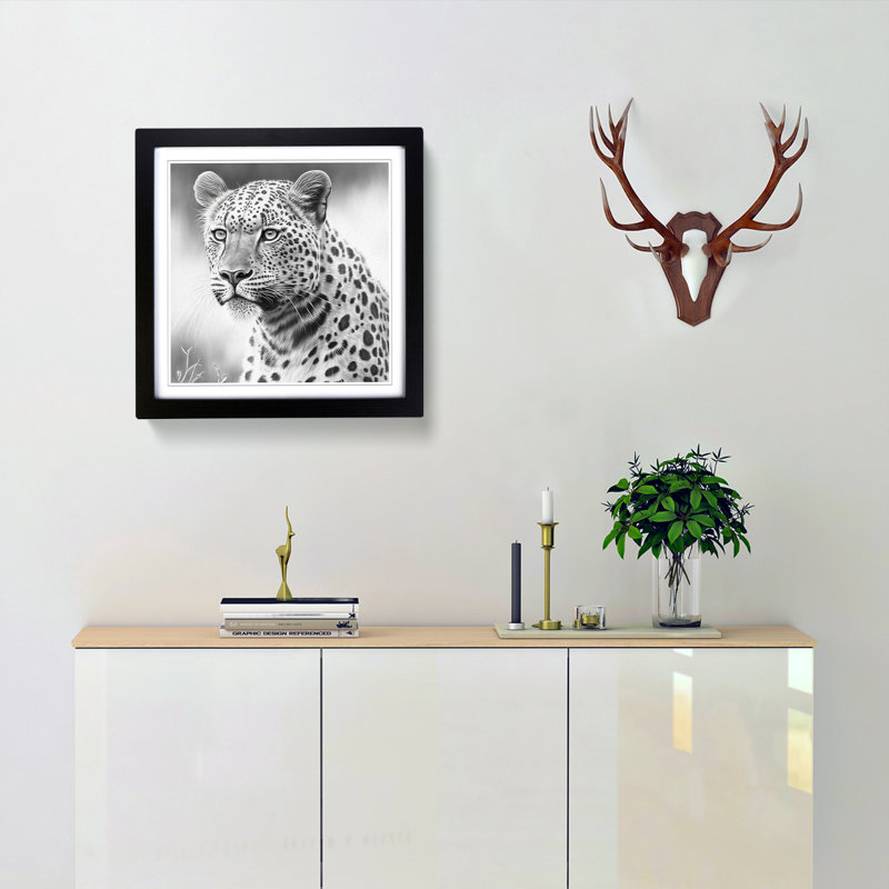 Leopard Drawing - Framed Print, Black