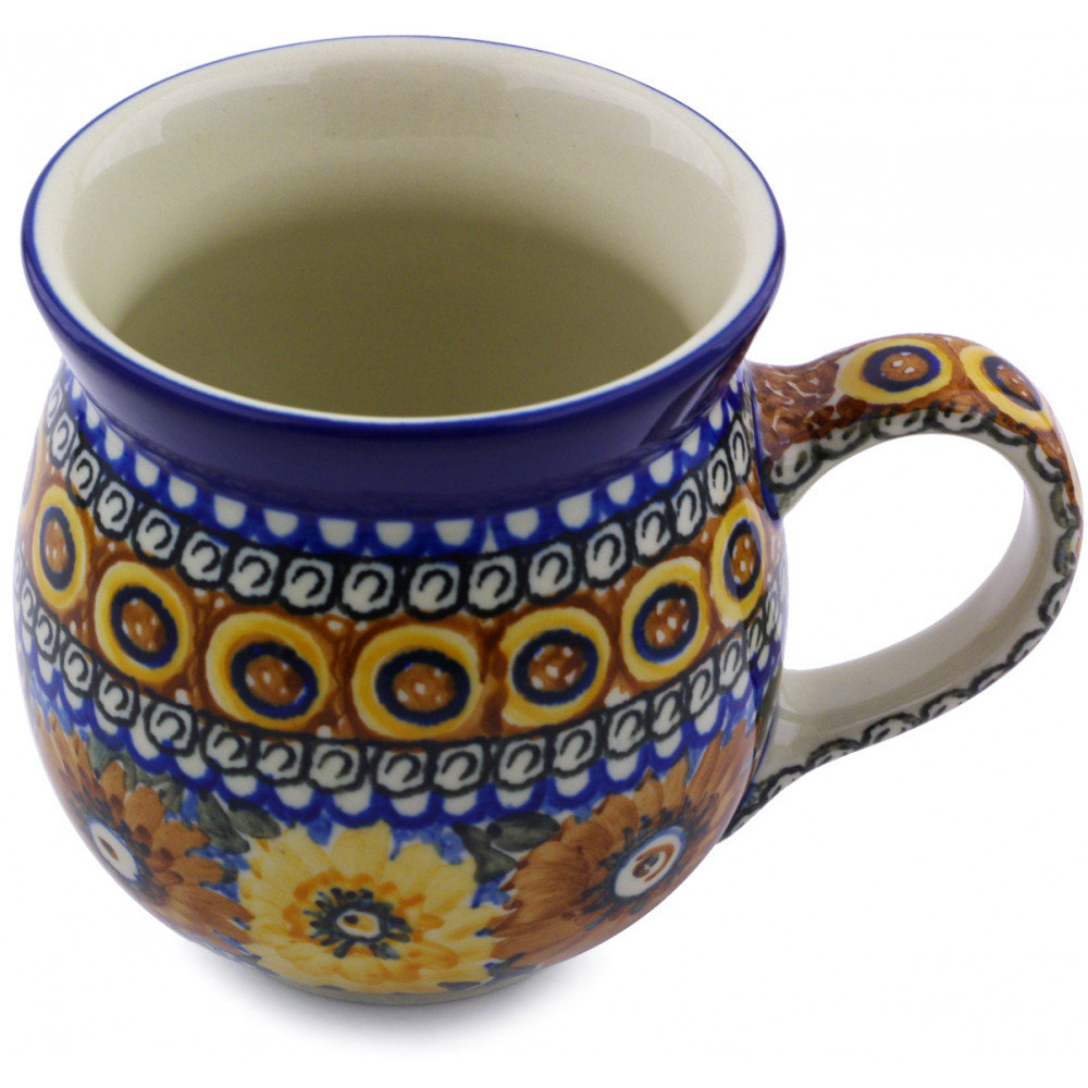Polish Pottery 16 Oz Stoneware Bubble Mug - Autumn Chrysanthemums Polmedia
