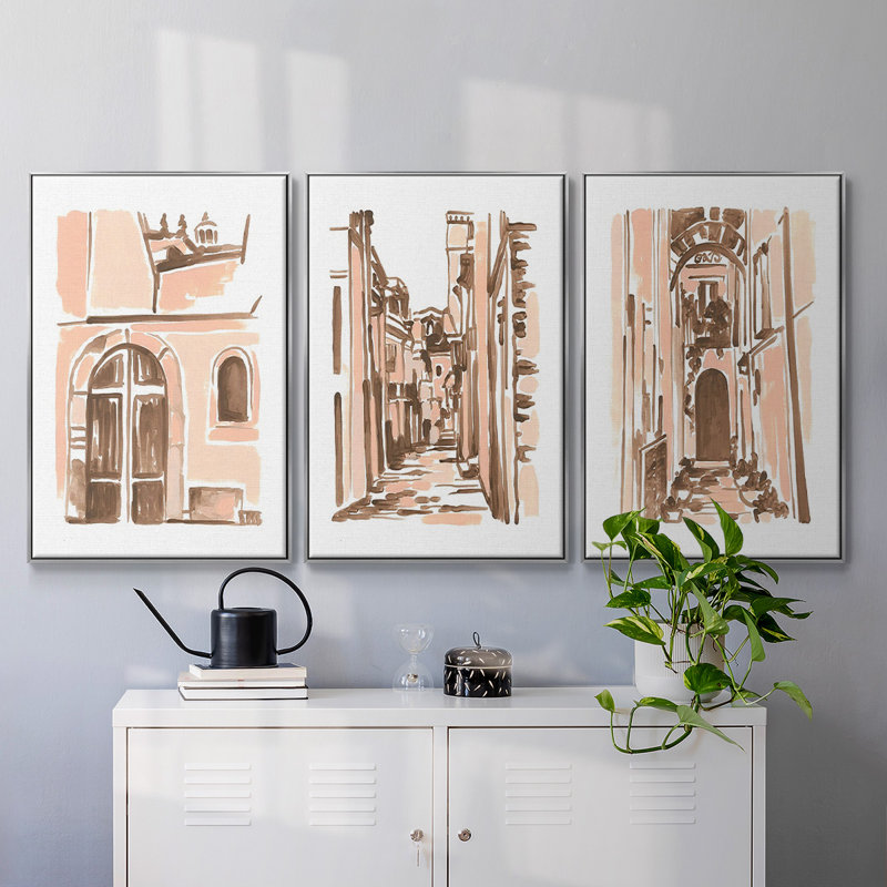 " Blush Architecture Study IV " 3 - Pieces, Silver, 40" H x 78" W