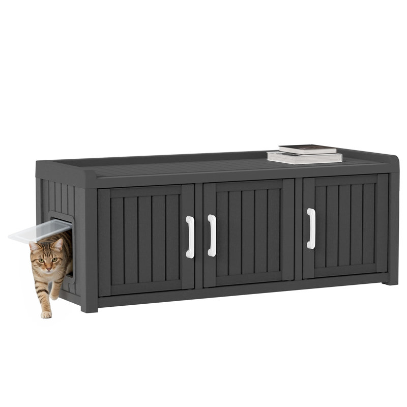 Enceinte cachée pour litière pour chat - 3 portes et fenêtres, matériau PP imperméable, conception de table d'appoint