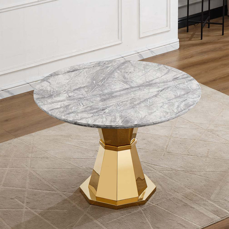 47" Round Dining Table, Gold, Gray