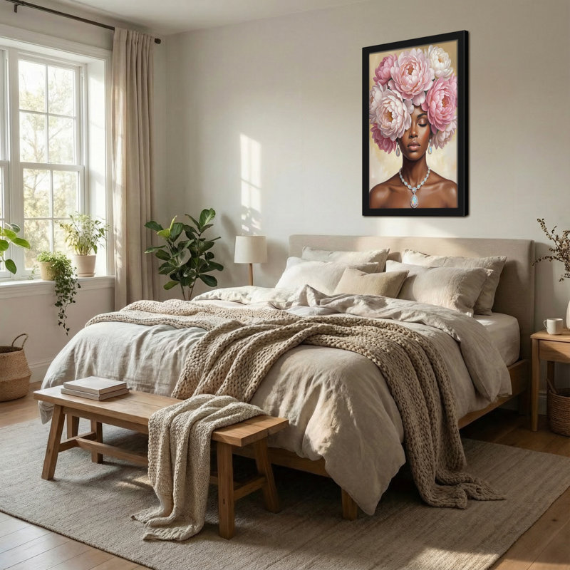 Plantes et fleurs, couronne de fleurs, reproduction d'art, H 18 po x l 12 po