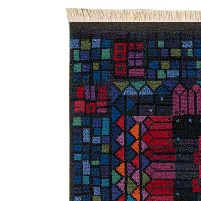 Tapis tribal géométrique vibrant Pixelated, Rouge / Bleu