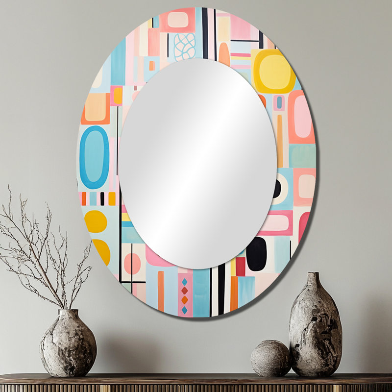 Miroir mural rose Mid-Century, 40 po x 30 po