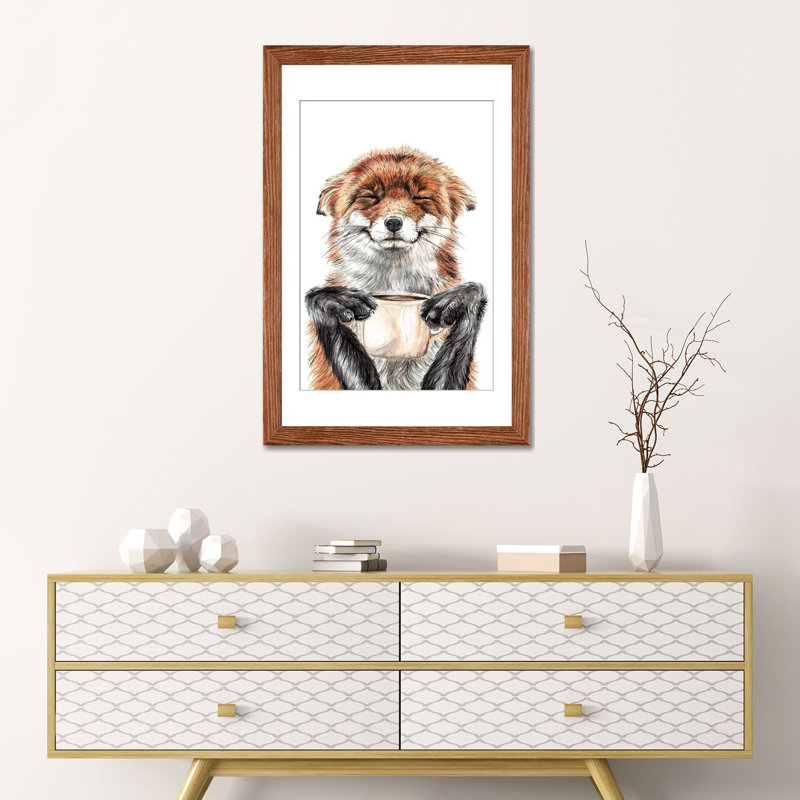 «matinée fox par holly simental-reproduction d’art, Papier avec cadre noir, H 24 po x l 16 po x P 1 po