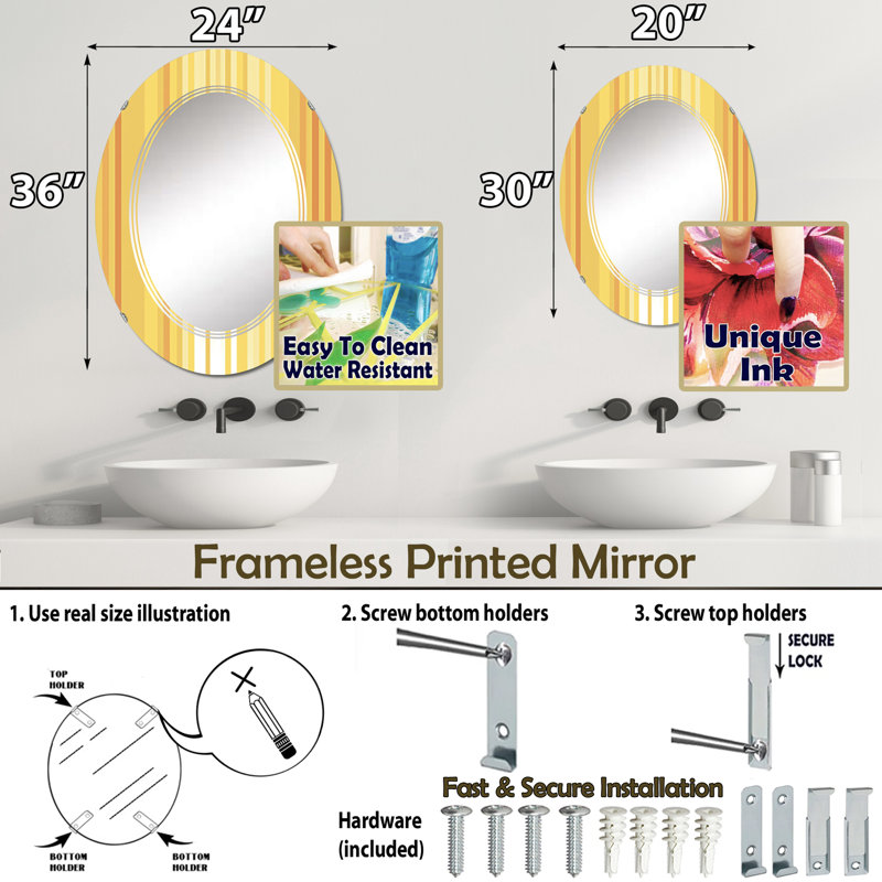 Noyce - Miroir mural moderne ovale, 36 po x 24 po