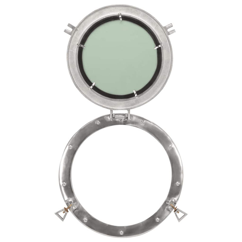 Porthole Mirror Wall Hanging Aluminium And Glass, 38 cm H x 38 cm W, SIlver