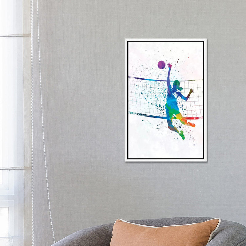 Woman Volleyball Player by Paul Rommer - Painting on Canvas, 66.04 cm H x 45.72 cm W, White Framed