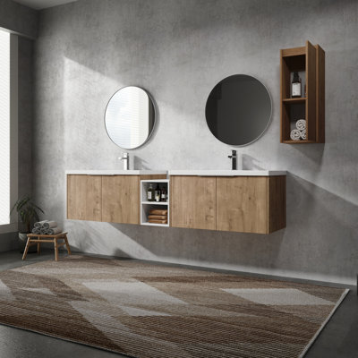 Meuble-lavabo 84 po avec lavabo et armoire latérale 84 po - Charnières de porte à fermeture douce pour une salle de bain facile Esthétique silencieuse et silencieuse