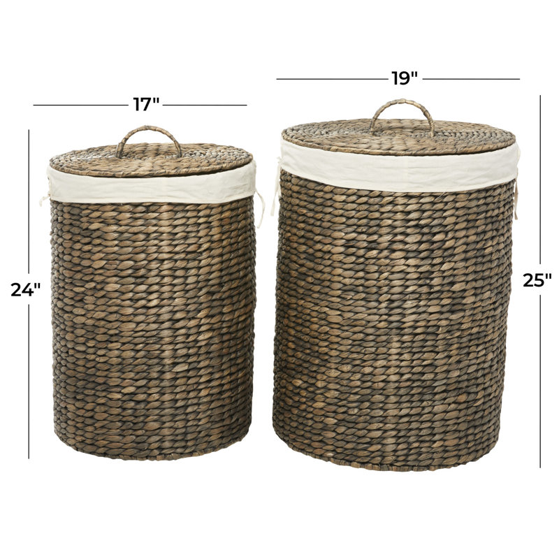 Round Seagrass Storage Baskets with Lids, Set of 2