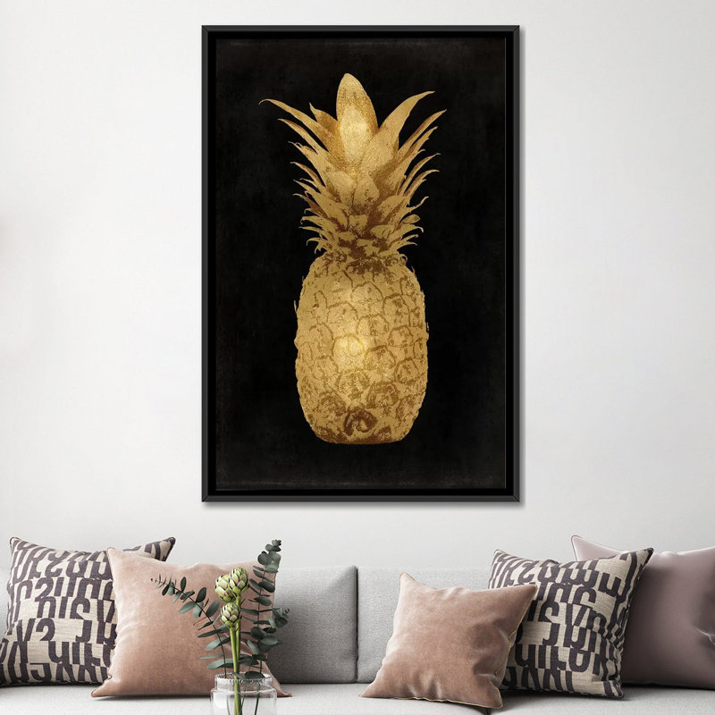 « ananas i », impression sur toile en noir, H 26 po x l 18 po x P 1,5 po, Toile avec cadre noir, Pas de tapis