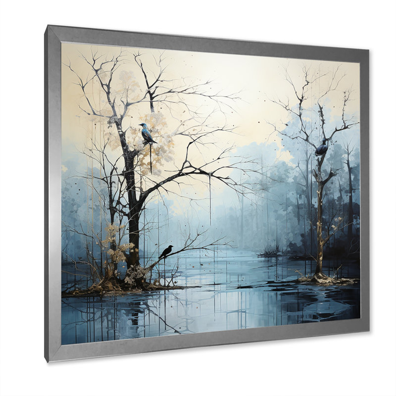Arbre minimaliste bleu Charm IV, H 30 po x l 30 po x P 1 po, Cadre simple argenté