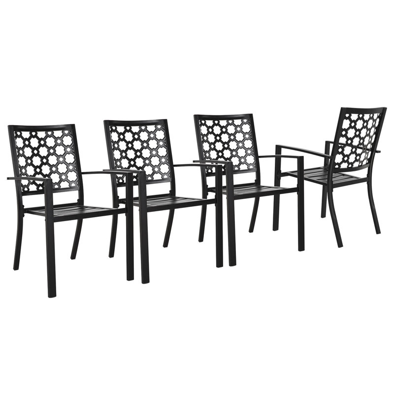 Ensemble de 4 chaises de patio pour l'extérieur, robustes et durables en métal noir 450 lb avec accoudoirs empilables pour le porche, la cour, la terrasse et l'extérieur