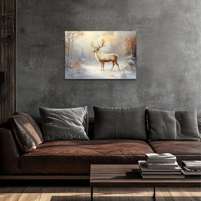 Art mural en toile de Noël cerf, renne scène de neige, impressions sur toile, affiche de la galerie prête à accrocher, affiche murale pour la maison, le salon, la chambre à coucher, 18 po x 24 po