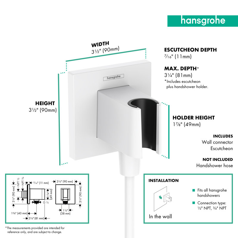 Prise murale avec douchette hansgrohe FixFit E, Blanc mat