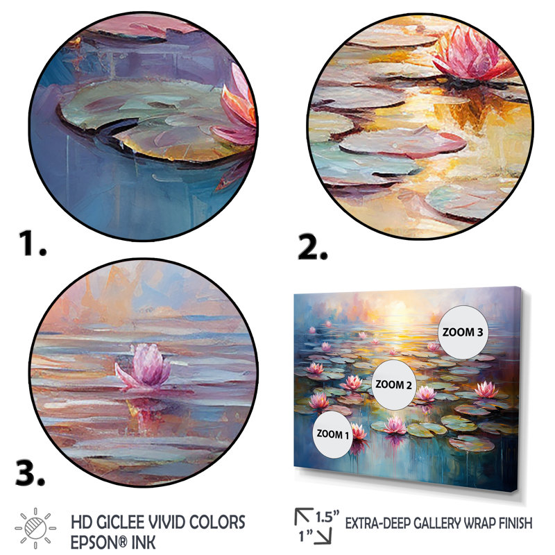 «Monets Water Lily Pond Reflections 1 - Lake», art mural, H 12 po x l 20 po x P 1 po, Cadre flottant doré