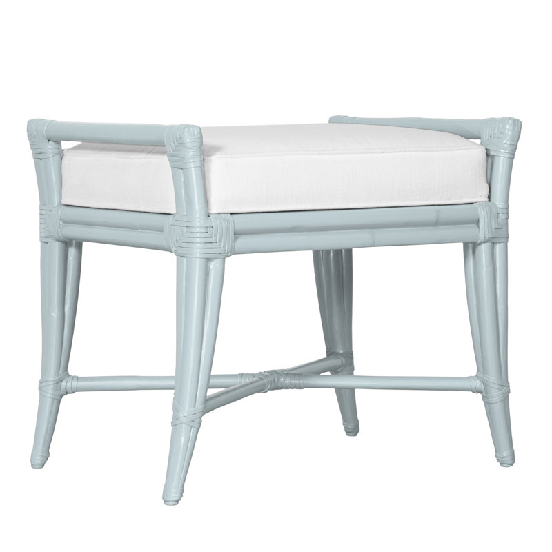 Malacca Upholstered Bench, Light Blue